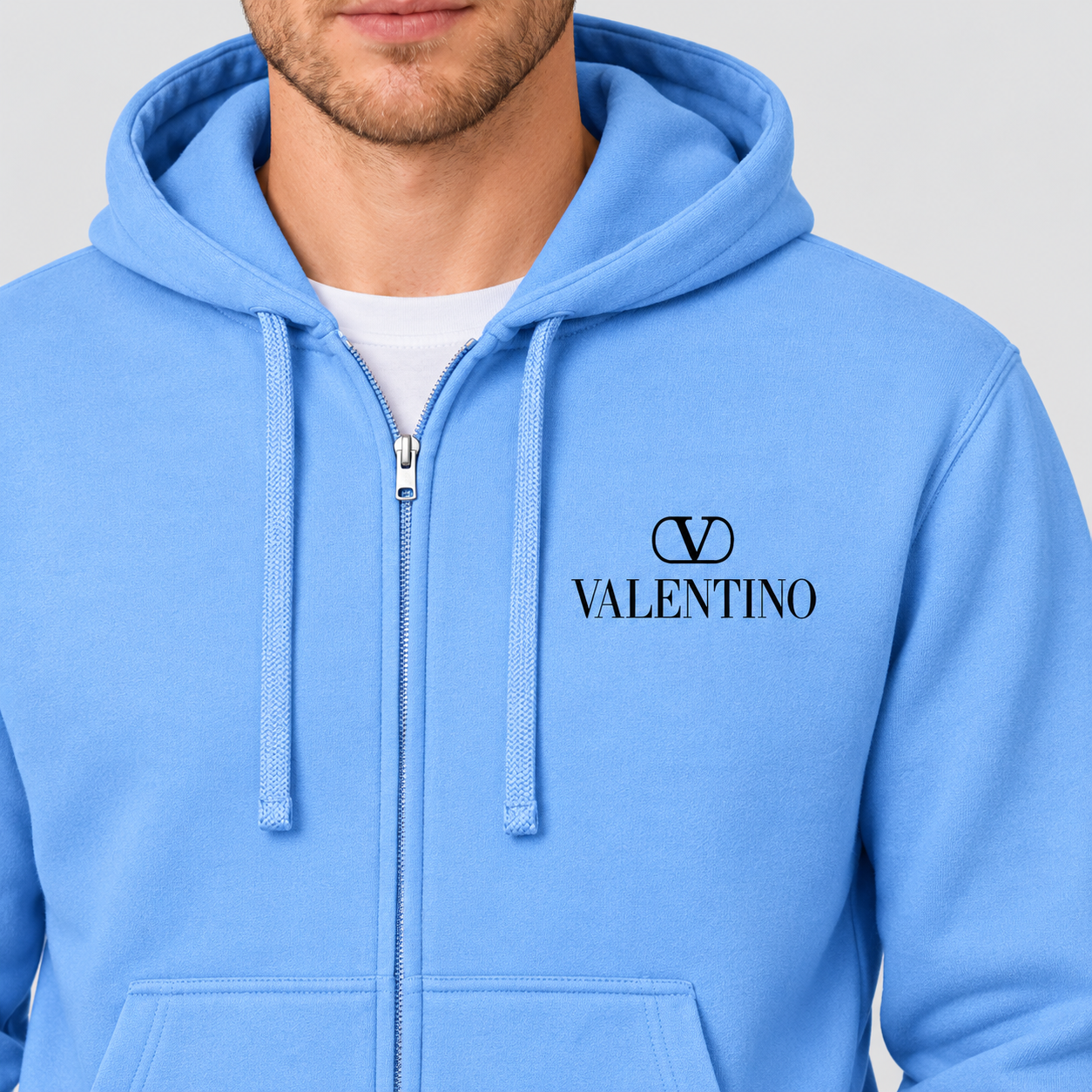 Men's Valentino Zipper Hoodie | Color: Sky Blue | View 4