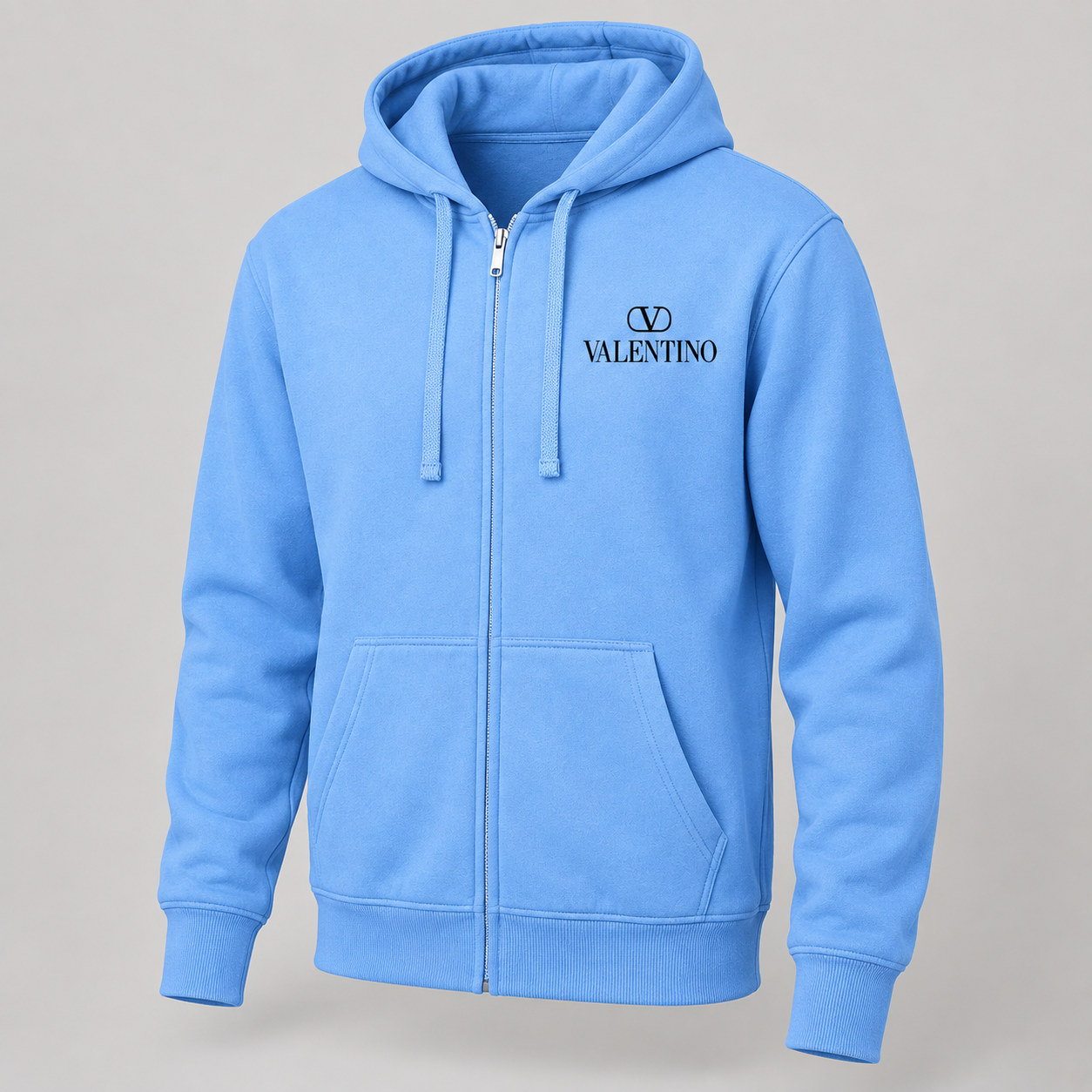 Men's Valentino Zipper Hoodie | Color: Sky Blue | View 5