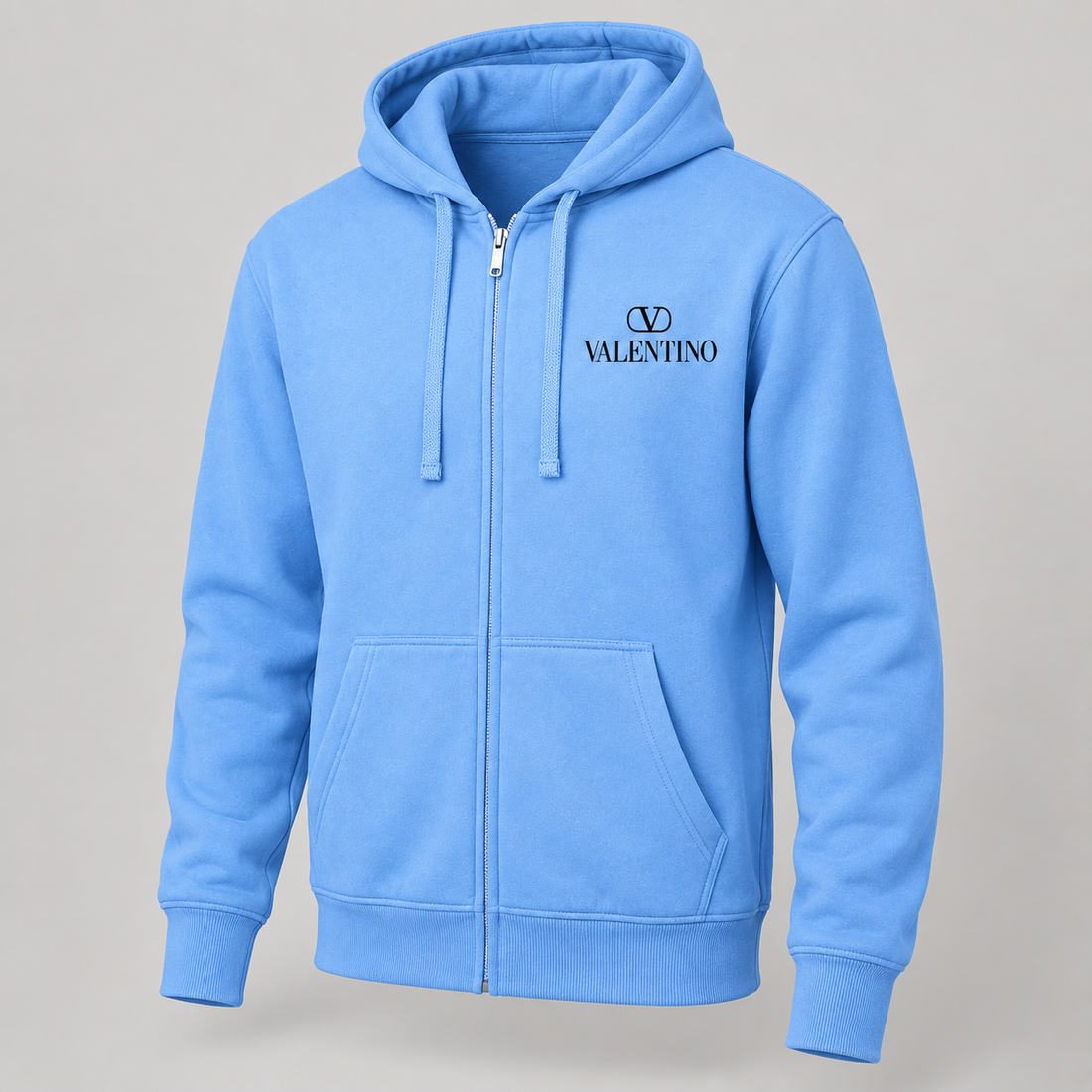 Men's Valentino Zipper Hoodie | Color: Sky Blue | View 5