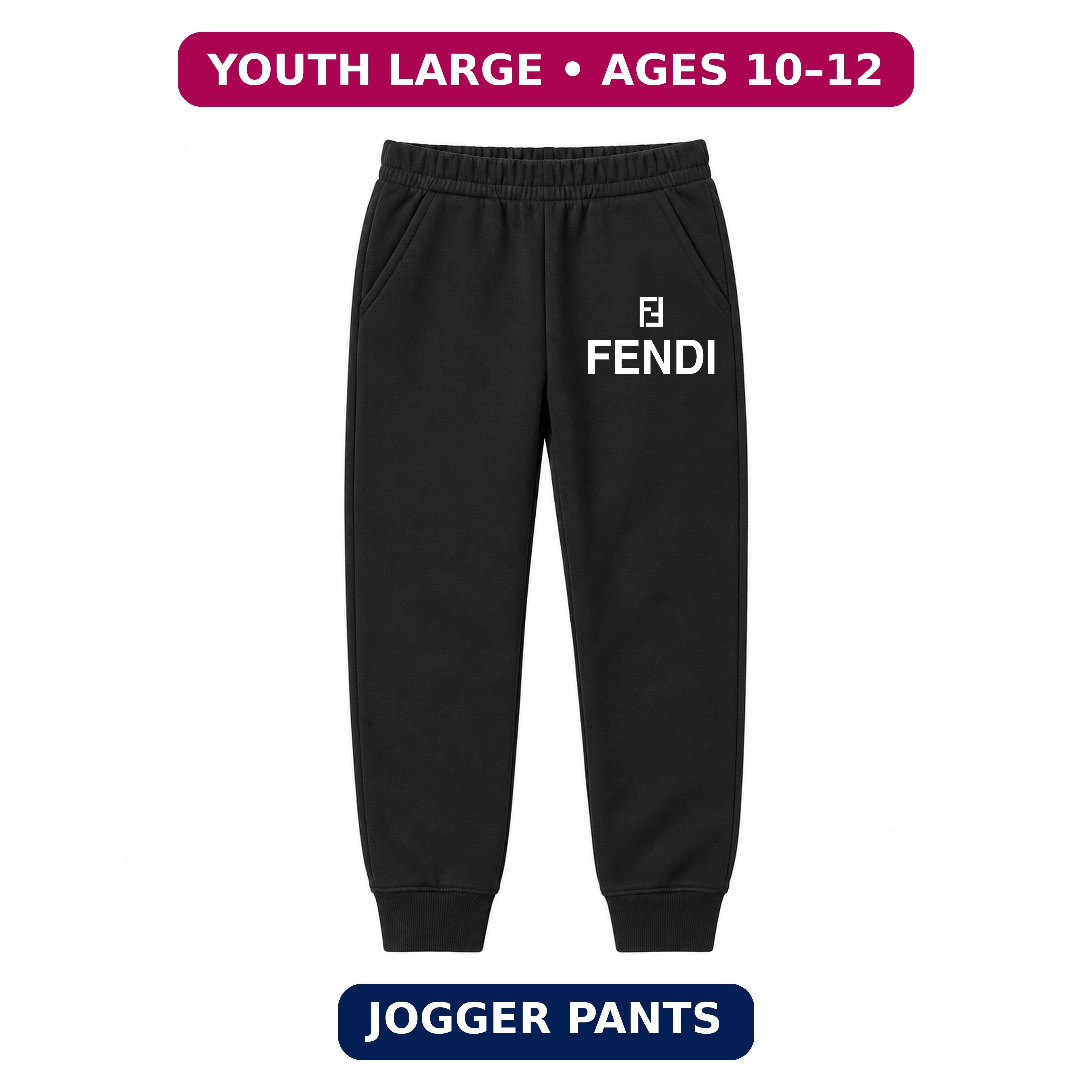 Fendi youth jogger sweatpants, Black, Youth Large ages 10–12