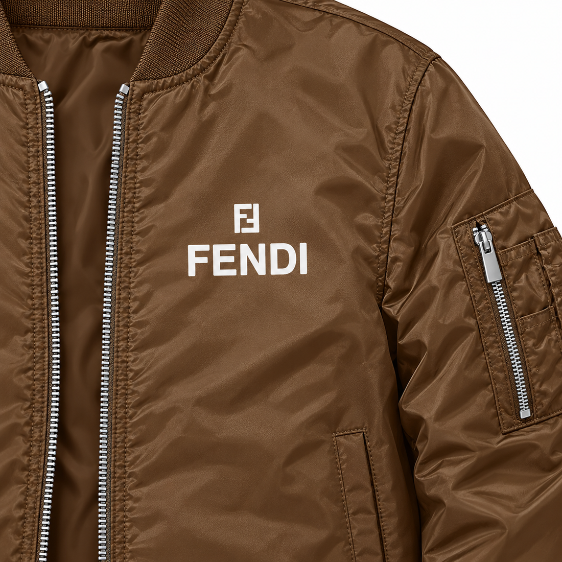 Men's Fendi Lightweight Bomber Jacket Windbreaker Softshell Varsity Jacket Coat | Color: Brown | Image 3
