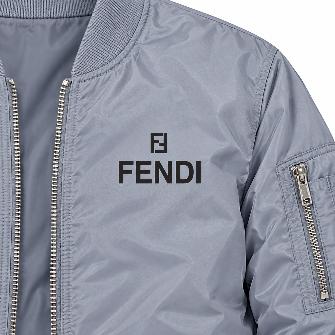 Men's Fendi Lightweight Bomber Jacket Windbreaker Softshell Varsity Jacket Coat | Color: Grey | Image 3