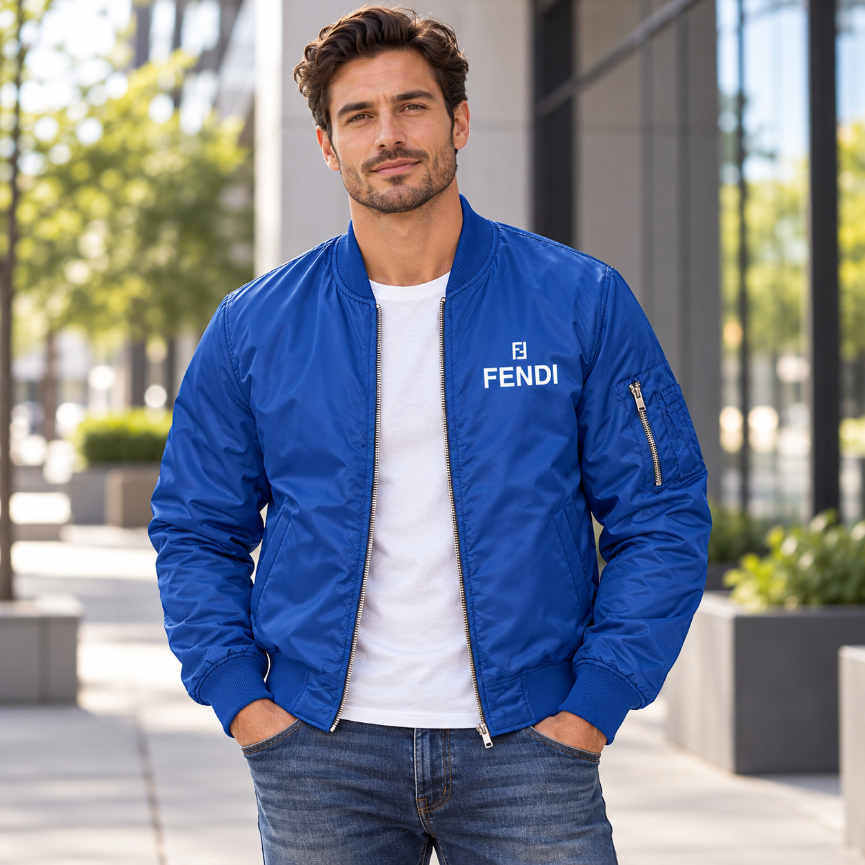 Men's Fendi Lightweight Bomber Jacket | Color: Royal Blue | Image 1