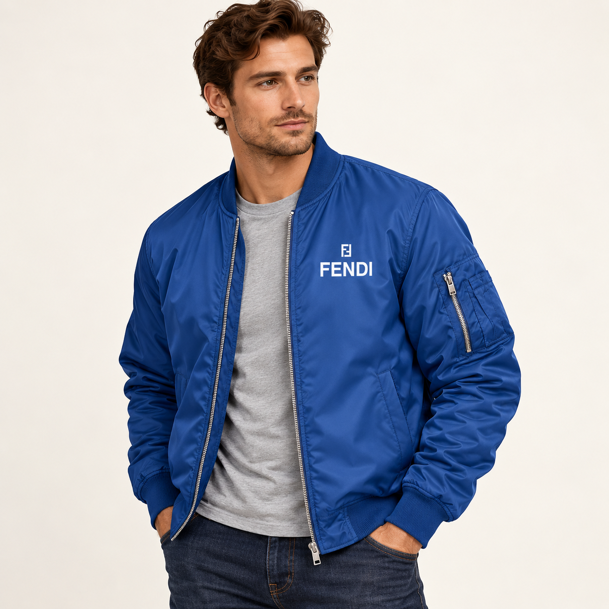 Men's Fendi Lightweight Bomber Jacket | Color: Royal Blue | Image 2