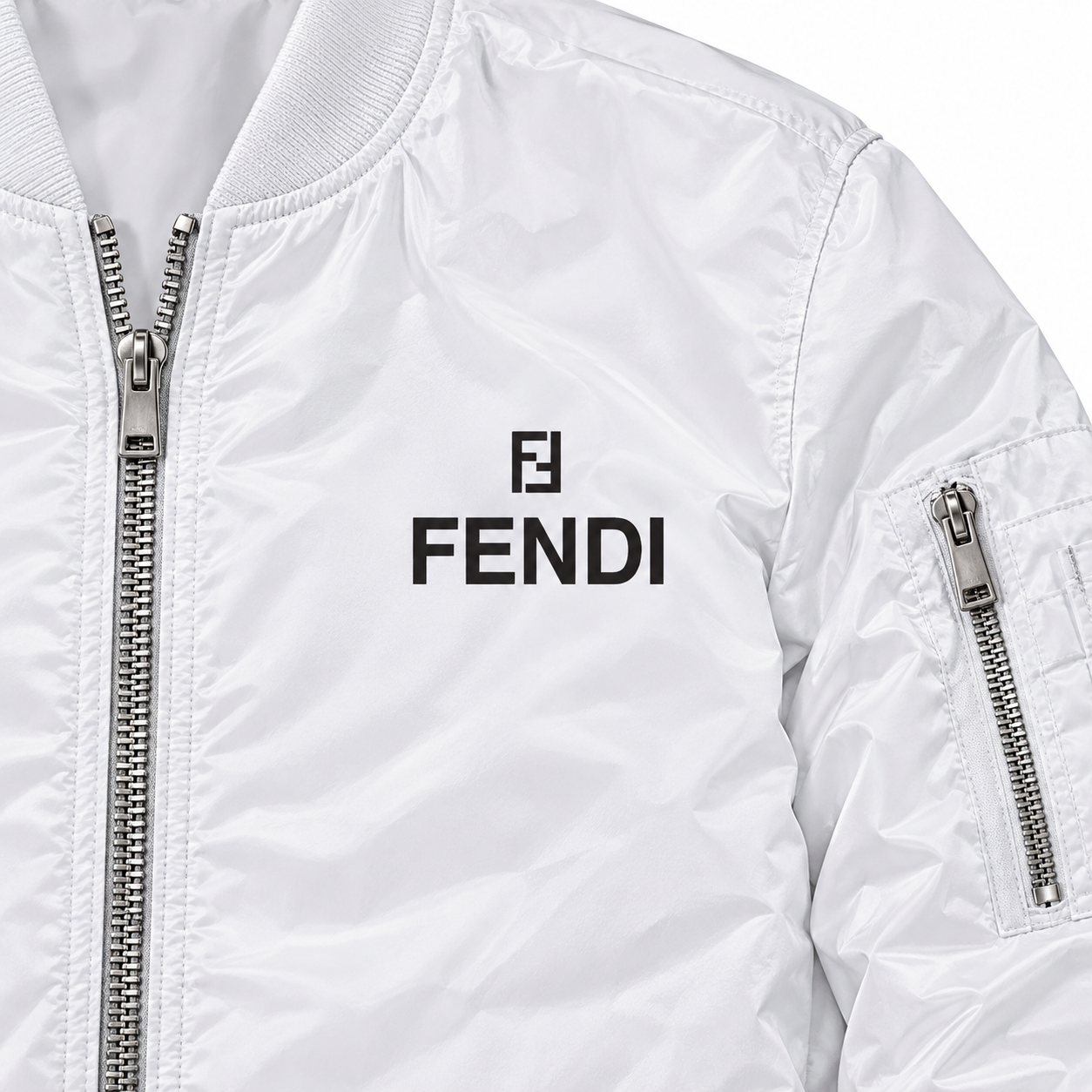 Men's Fendi Lightweight Bomber Jacket Windbreaker Softshell Varsity Jacket Coat | Color: White | Image 3