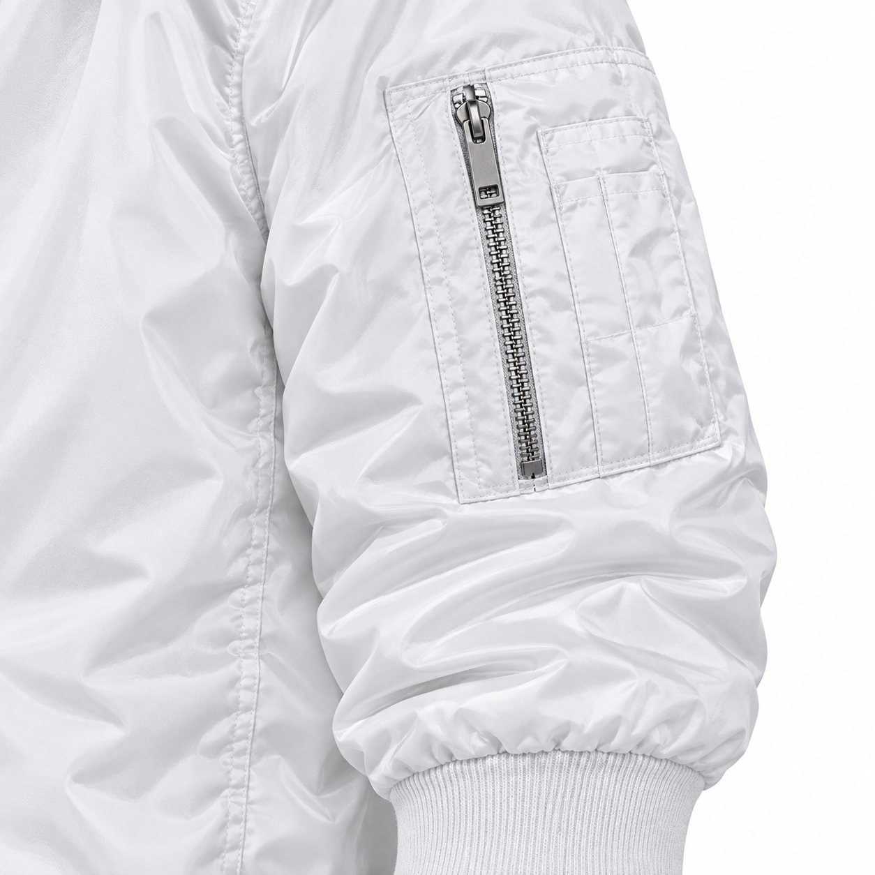 Men's Fendi Lightweight Bomber Jacket Windbreaker Softshell Varsity Jacket Coat | Color: White | Image 4