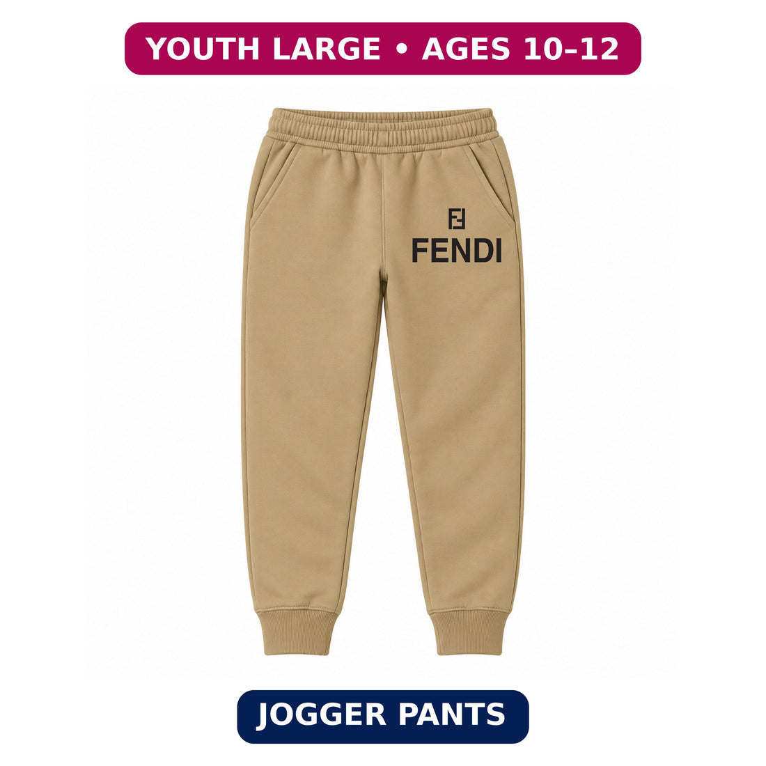 Fendi youth jogger sweatpants, Khaki, Youth Large ages 10–12