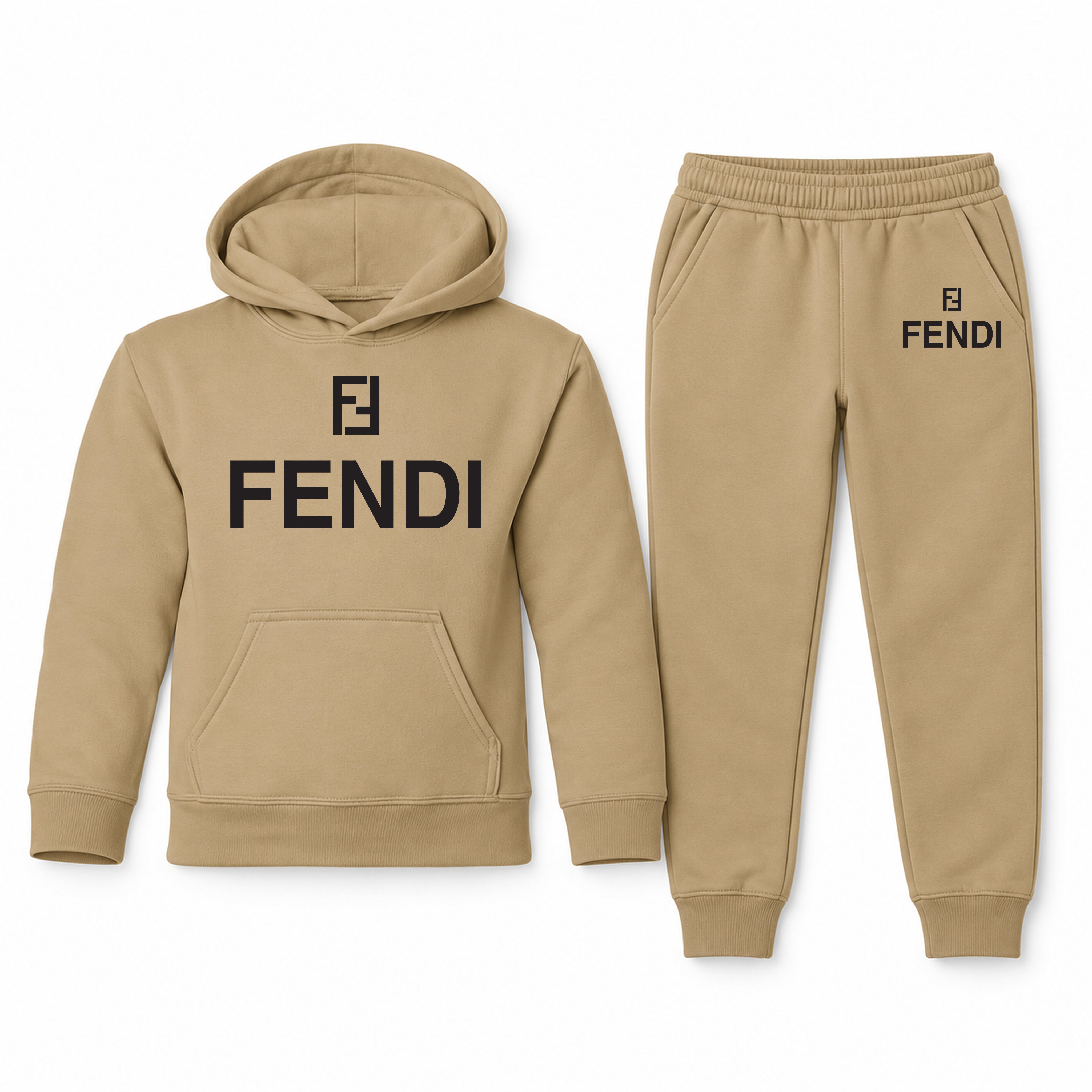 Fendi Youth Hoodie Jogger Set | Khaki | Youth Large, ages 10–12