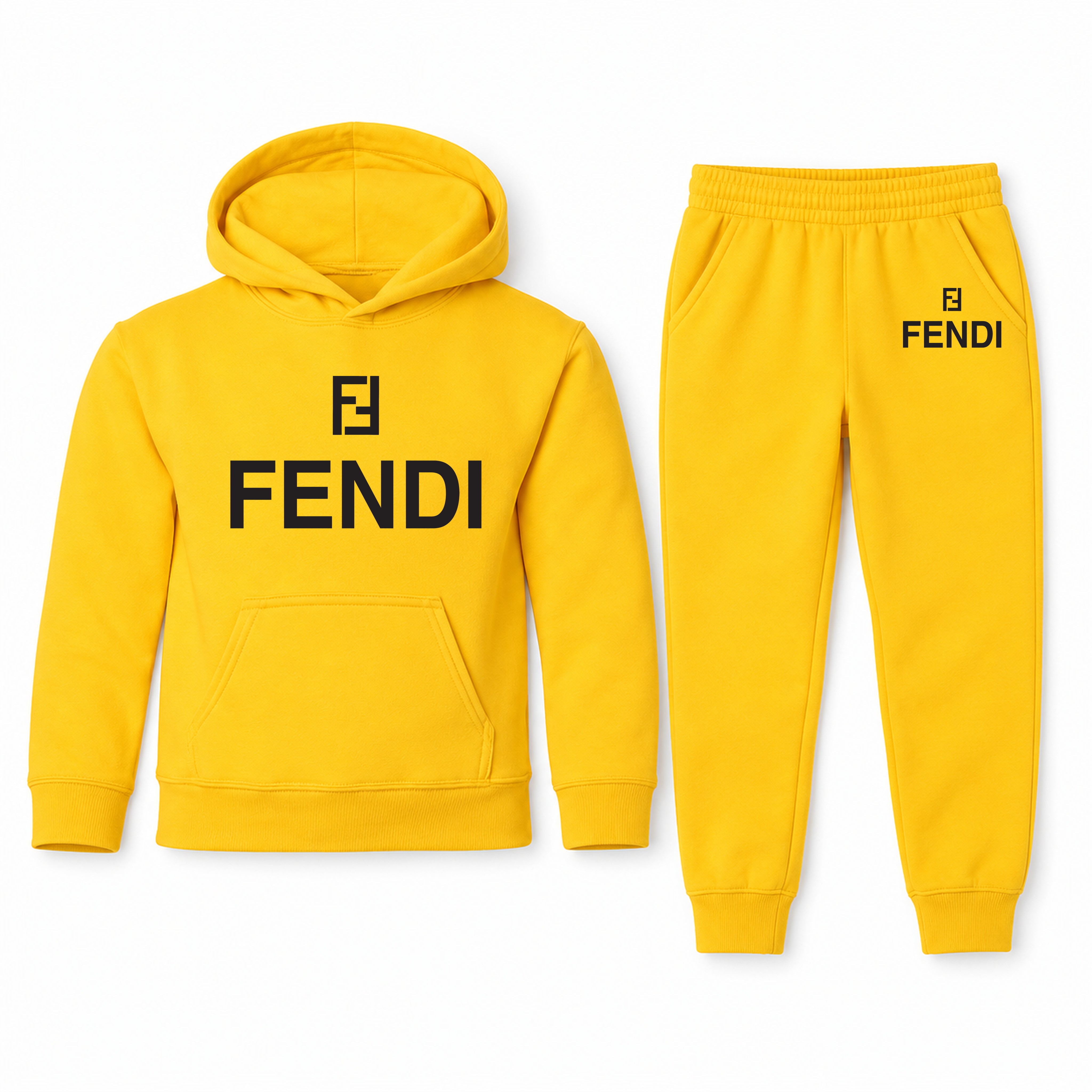 Fendi Youth Hoodie Jogger Set | Yellow | Youth Large, ages 10–12
