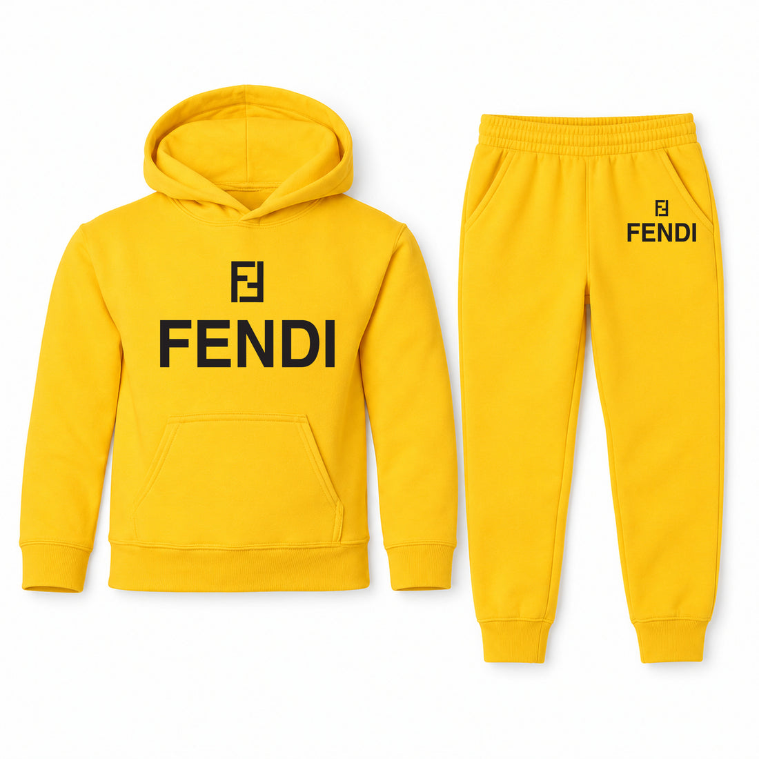 Fendi Youth Hoodie Jogger Set | Yellow | Youth Large, ages 10–12