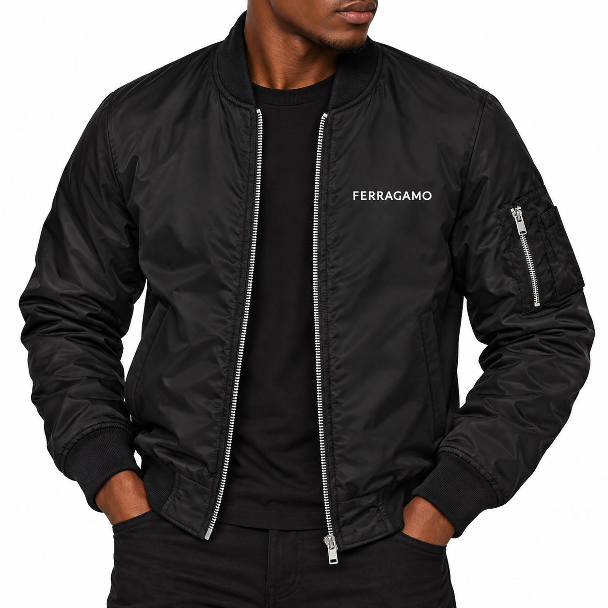 Men's Ferragamo Lightweight Bomber Jacket | Color: Black | Image 2