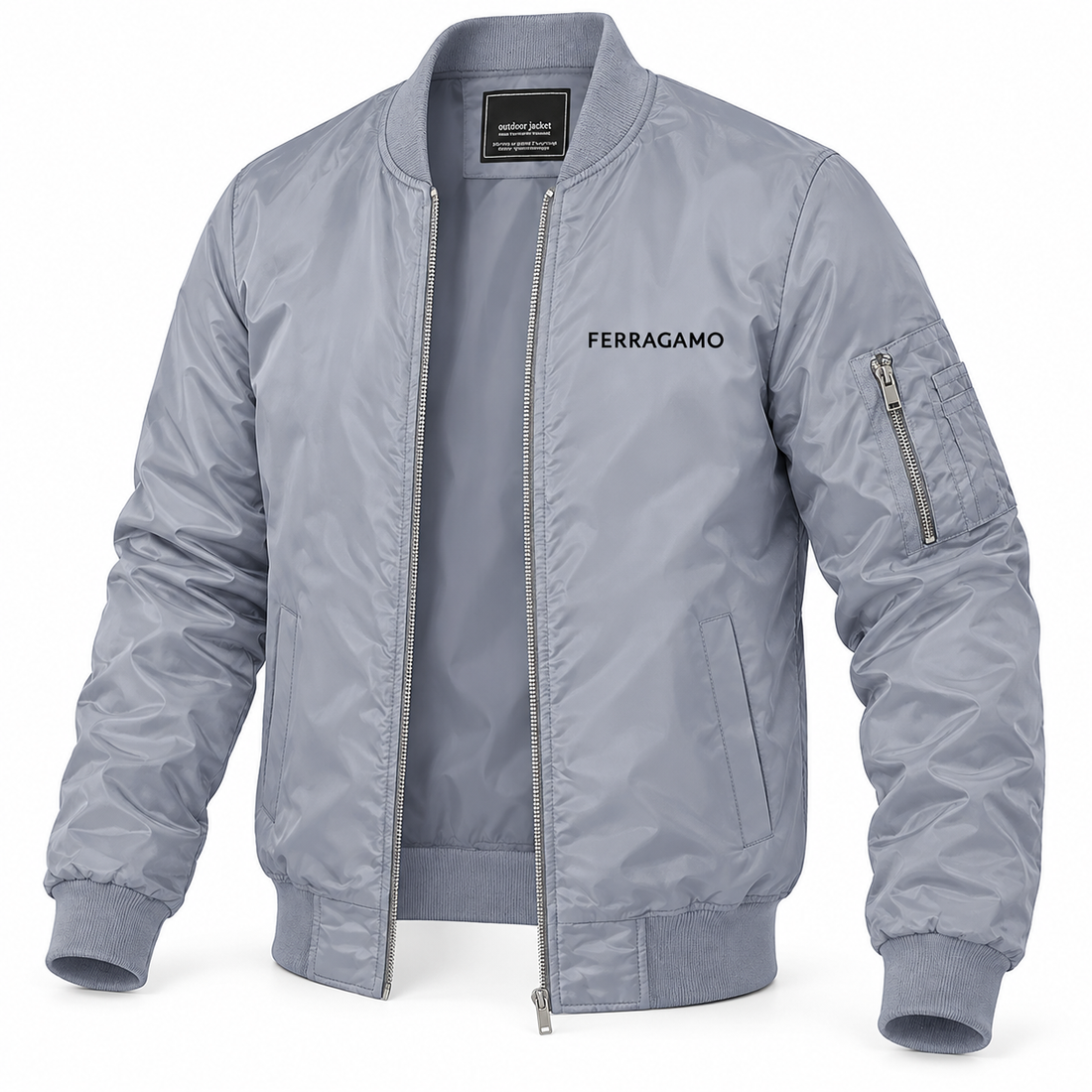 Men's Ferragamo Lightweight Bomber Jacket | Color: Grey | Image 4