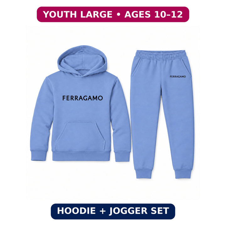 Ferragamo Youth Hoodie Jogger Set | Carolina Blue | Youth Large, ages 10–12