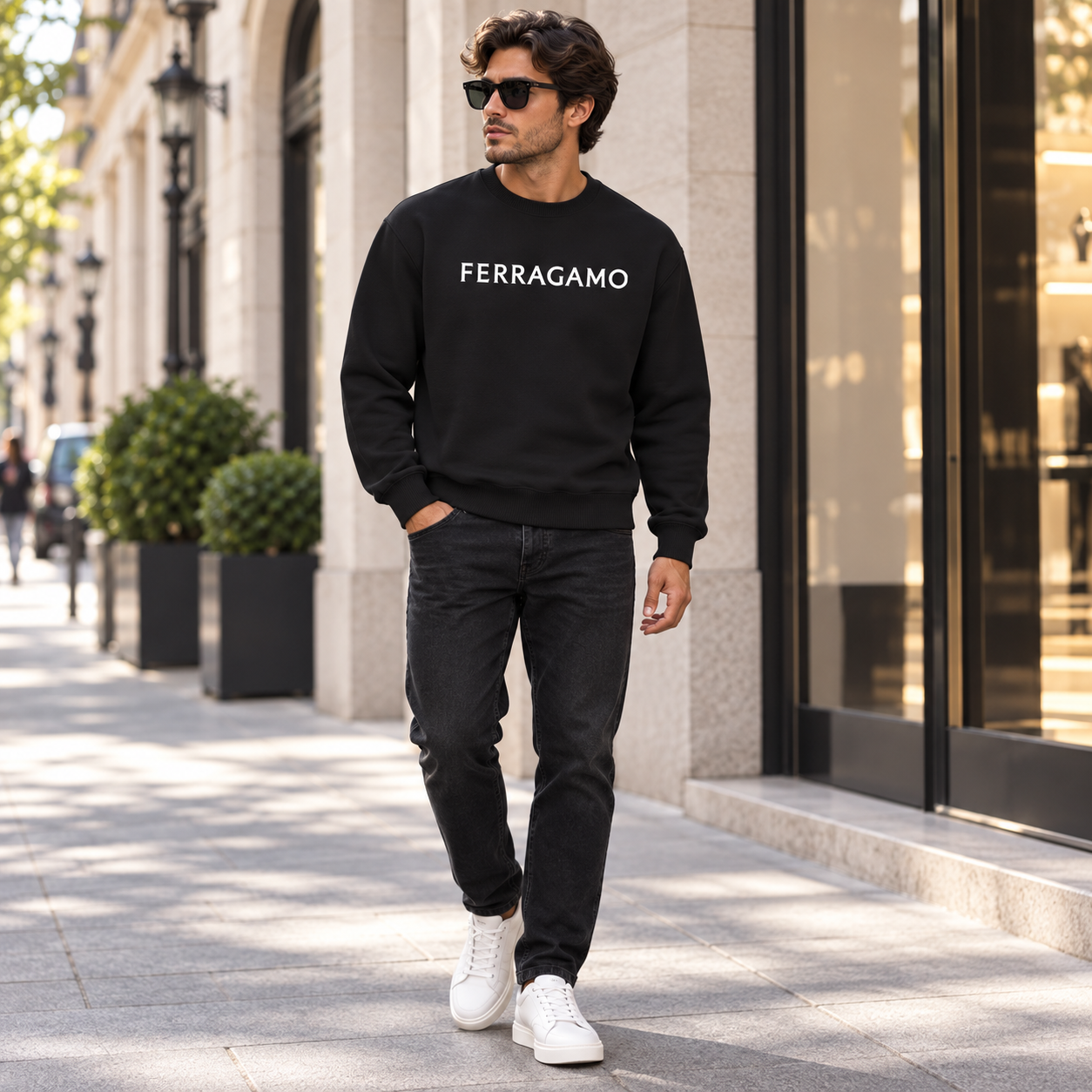 Men's Ferragamo Crewneck Sweatshirt - Black - Image 2