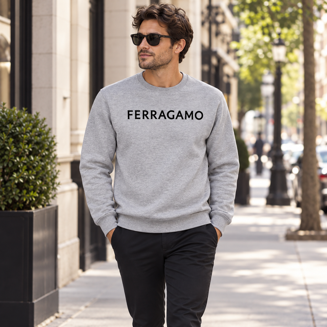Men's Ferragamo Crewneck Sweatshirt - Grey - Image 2