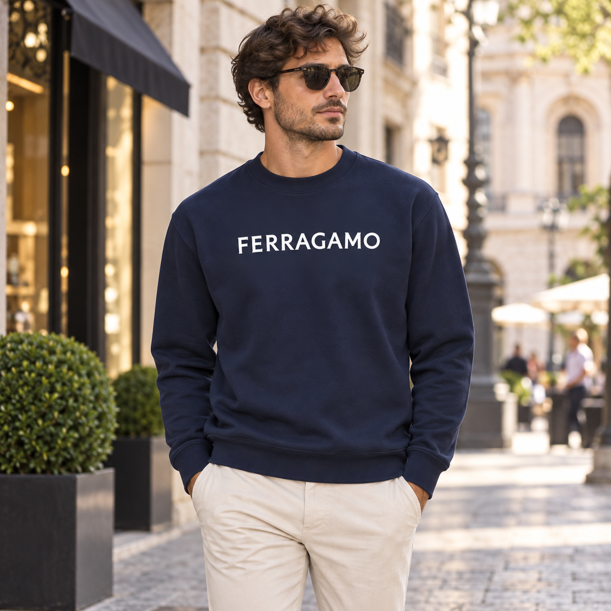 Men's Ferragamo Crewneck Sweatshirt - Navy - Image 2