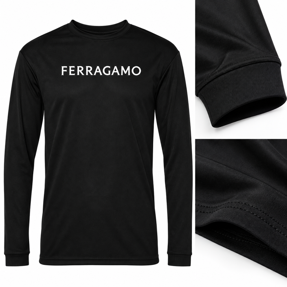 Ferragamo polyester long sleeve shirt in Black, fabric and cuff detail