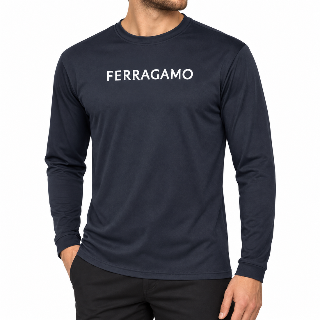Ferragamo polyester long sleeve shirt in Navy, model view