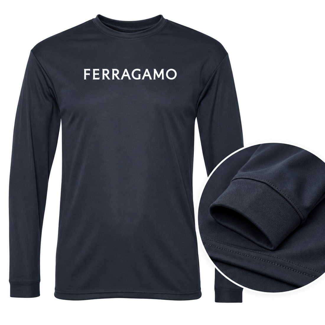 Ferragamo polyester long sleeve shirt in Navy, fabric and cuff detail
