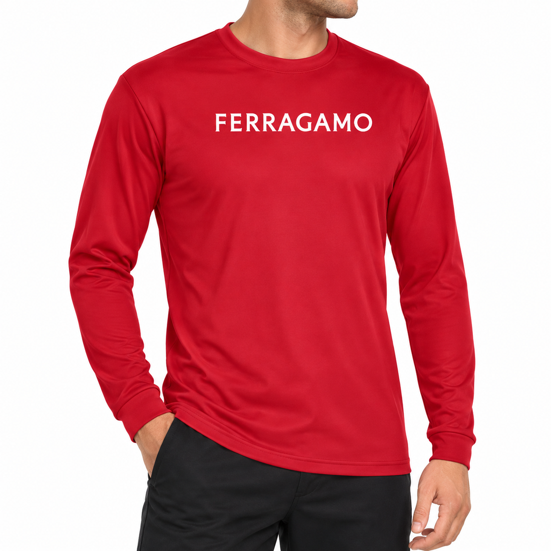 Ferragamo polyester long sleeve shirt in Red, model view