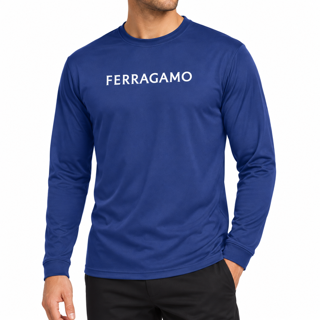 Ferragamo polyester long sleeve shirt in Royal Blue, model view