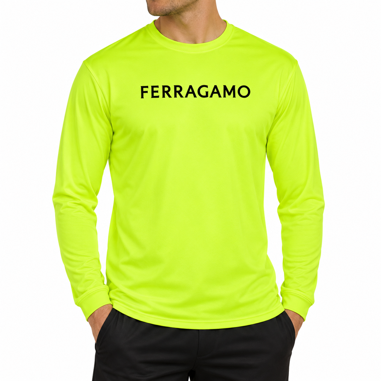 Ferragamo polyester long sleeve shirt in Safety Yellow, model view