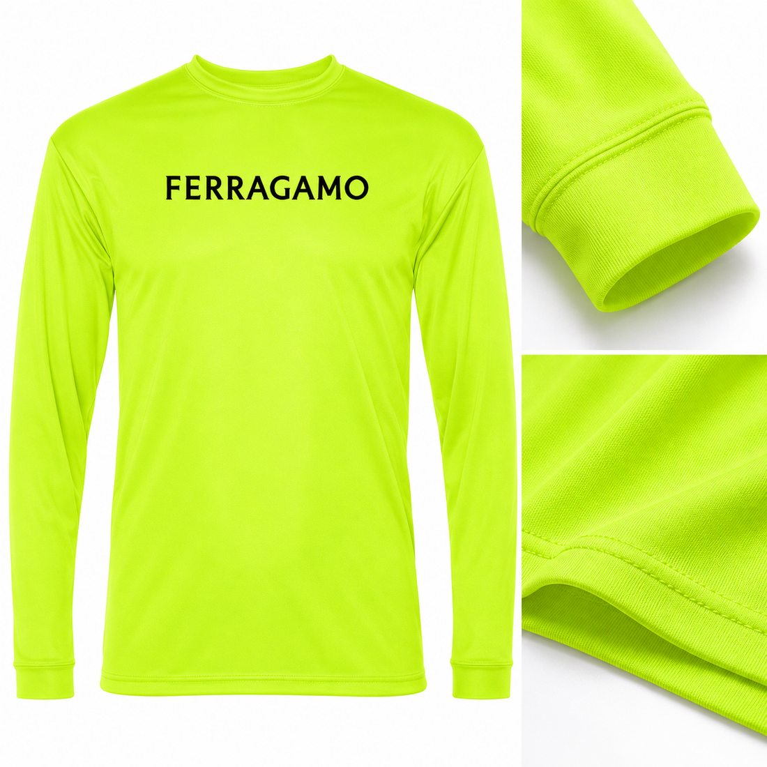 Ferragamo polyester long sleeve shirt in Safety Yellow, fabric and cuff detail