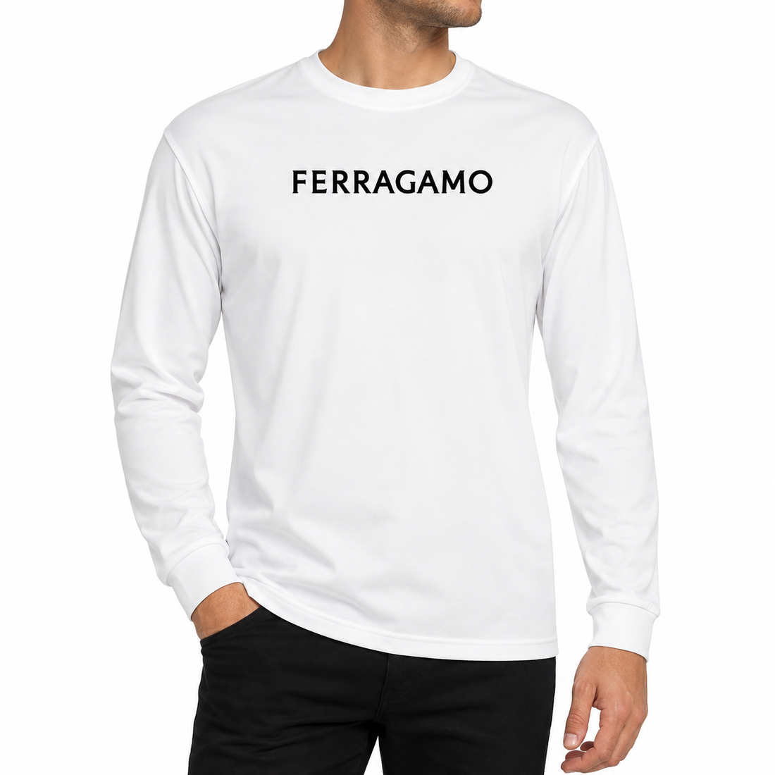 Ferragamo polyester long sleeve shirt in White, model view