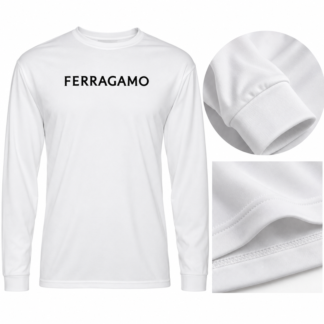 Ferragamo polyester long sleeve shirt in White, fabric and cuff detail