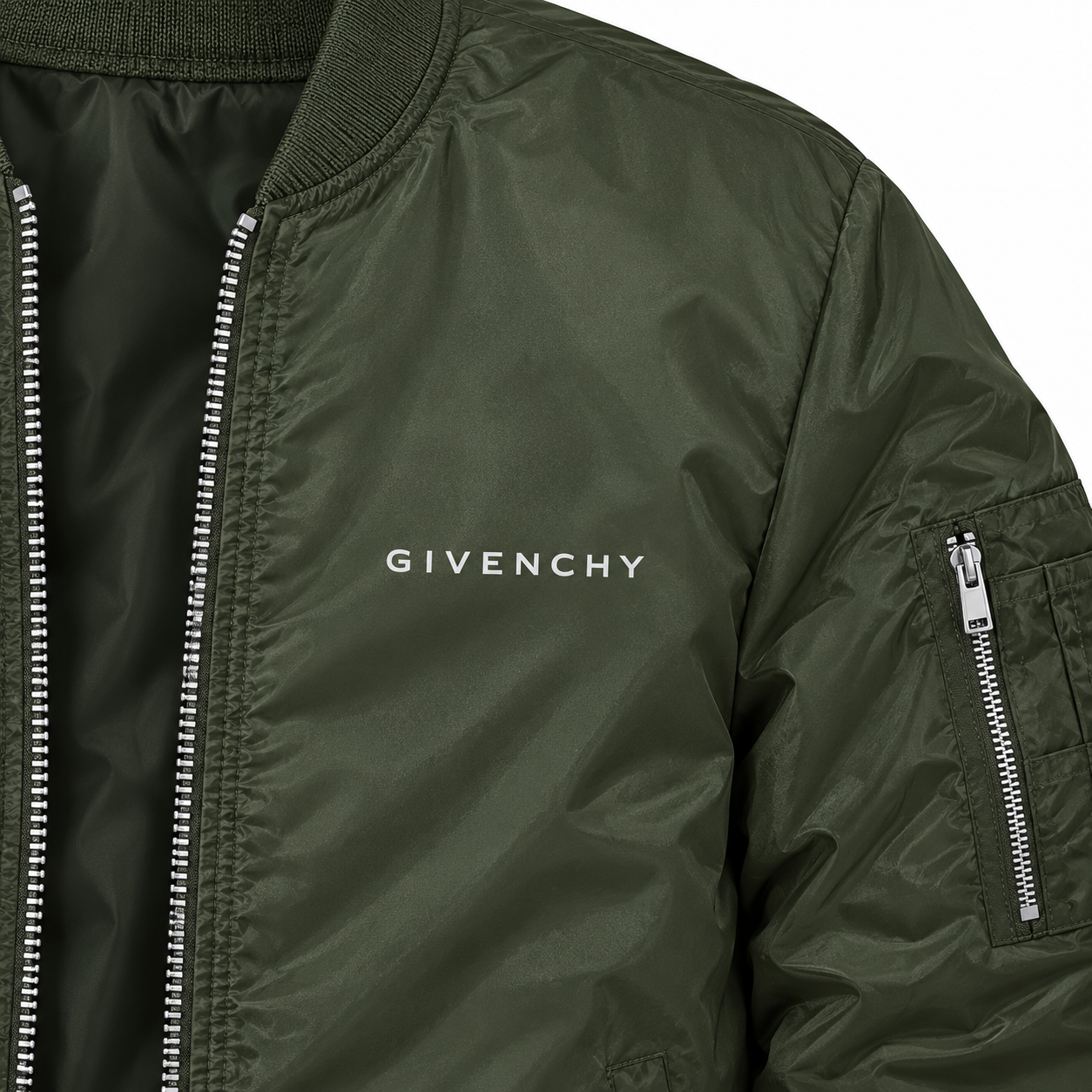 Men's Givenchy Lightweight Bomber Jacket Windbreaker Softshell Varsity Jacket Coat | Color: Army Green | Image 3