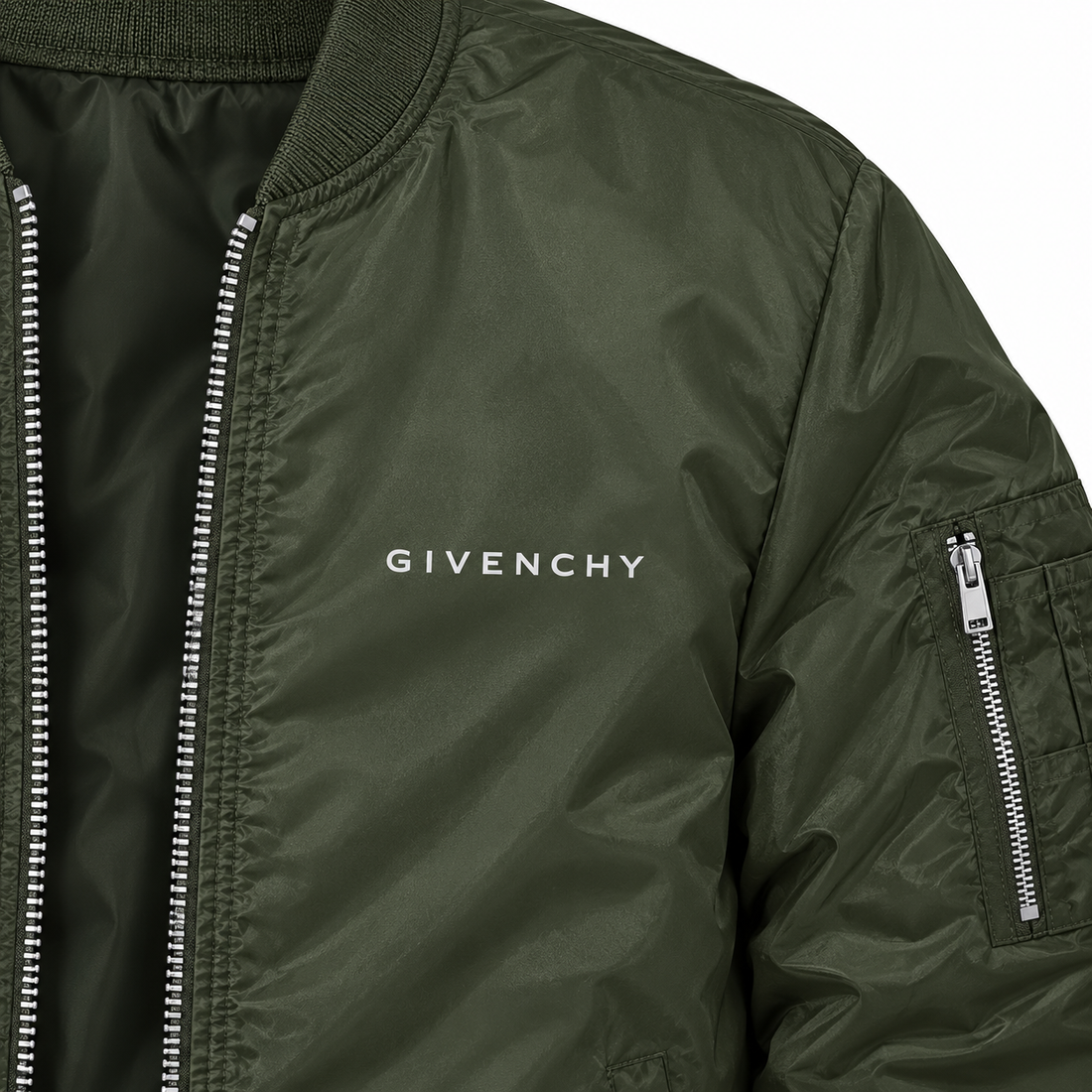 Men's Givenchy Lightweight Bomber Jacket Windbreaker Softshell Varsity Jacket Coat | Color: Army Green | Image 3