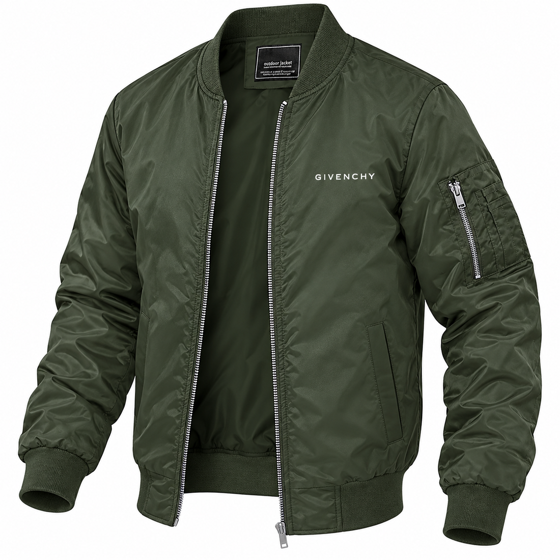 Men's Givenchy Lightweight Bomber Jacket Windbreaker Softshell Varsity Jacket Coat | Color: Army Green | Image 5
