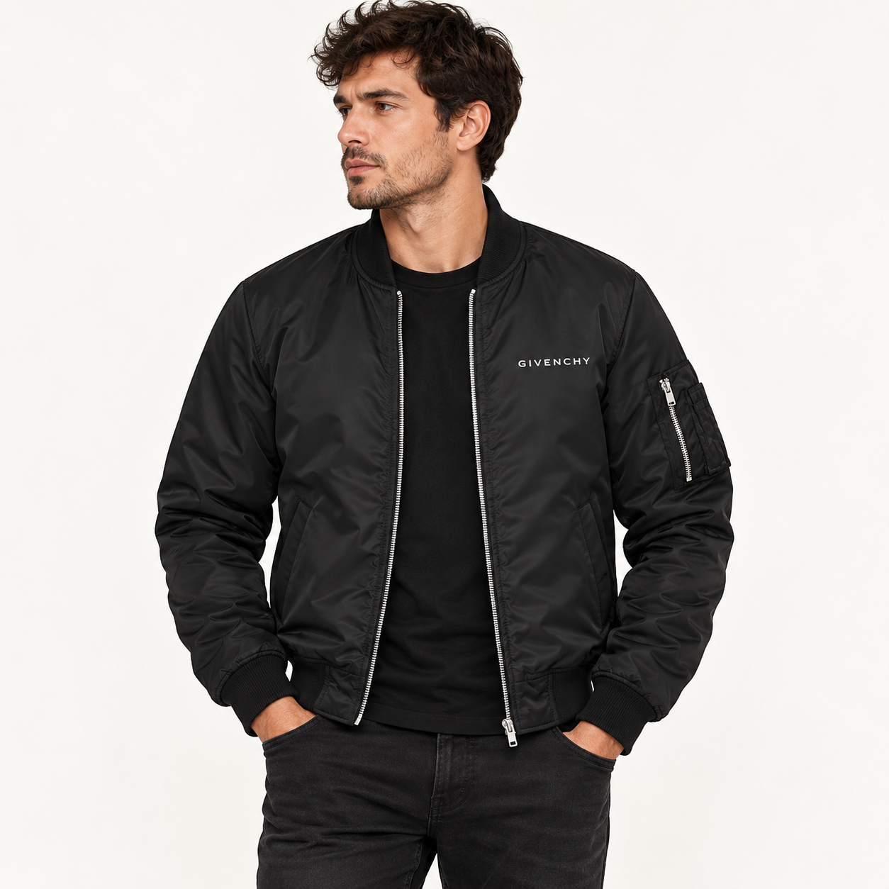 Men's Givenchy Lightweight Bomber Jacket | Color: Black | Image 3