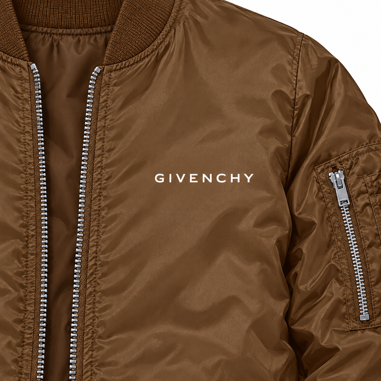 Men's Givenchy Lightweight Bomber Jacket Windbreaker Softshell Varsity Jacket Coat | Color: Brown | Image 3
