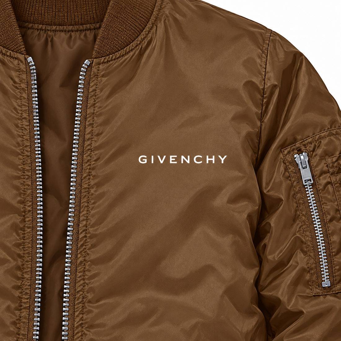 Men's Givenchy Lightweight Bomber Jacket Windbreaker Softshell Varsity Jacket Coat | Color: Brown | Image 3