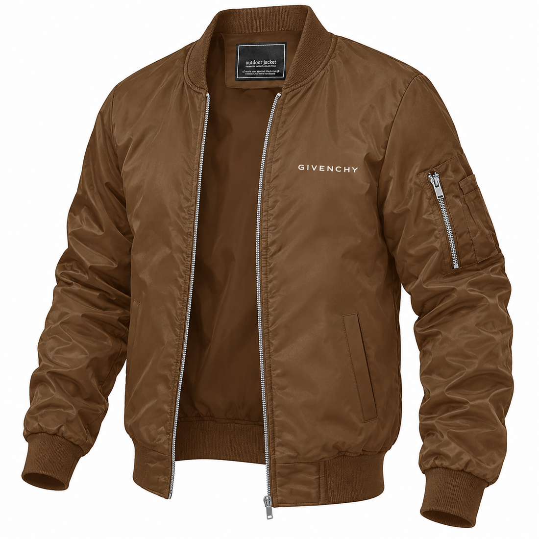 Men's Givenchy Lightweight Bomber Jacket Windbreaker Softshell Varsity Jacket Coat | Color: Brown | Image 5