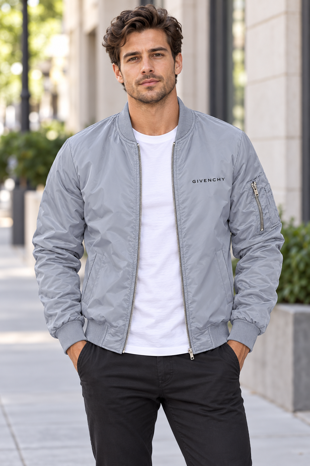 Men's Givenchy Lightweight Bomber Jacket | Color: Grey | Image 1