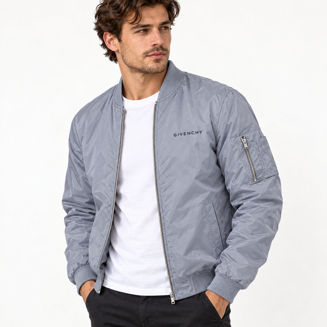 Men's Givenchy Lightweight Bomber Jacket | Color: Grey | Image 2