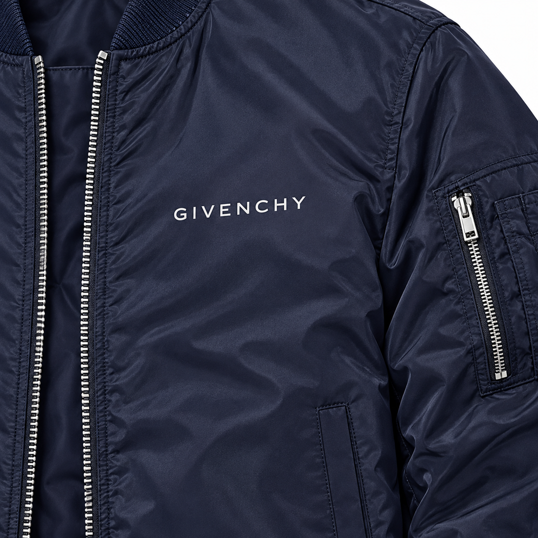 Men's Givenchy Lightweight Bomber Jacket Windbreaker Softshell Varsity Jacket Coat | Color: Navy | Image 3