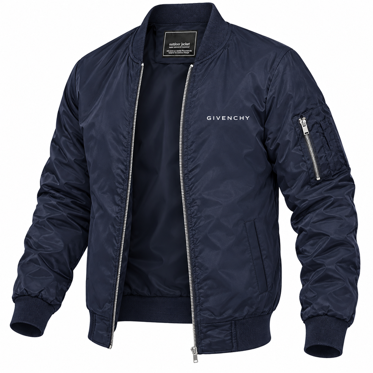 Men's Givenchy Lightweight Bomber Jacket Windbreaker Softshell Varsity Jacket Coat | Color: Navy | Image 5