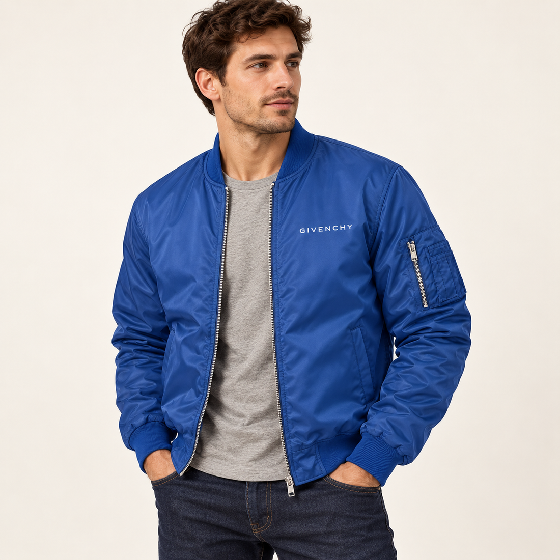 Men's Givenchy Lightweight Bomber Jacket | Color: Royal Blue | Image 2