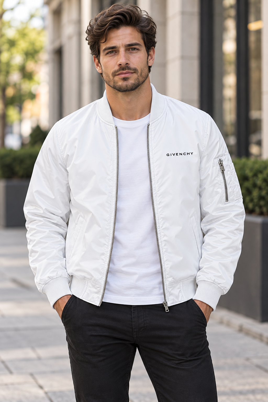Men's Givenchy Lightweight Bomber Jacket | Color: White | Image 1