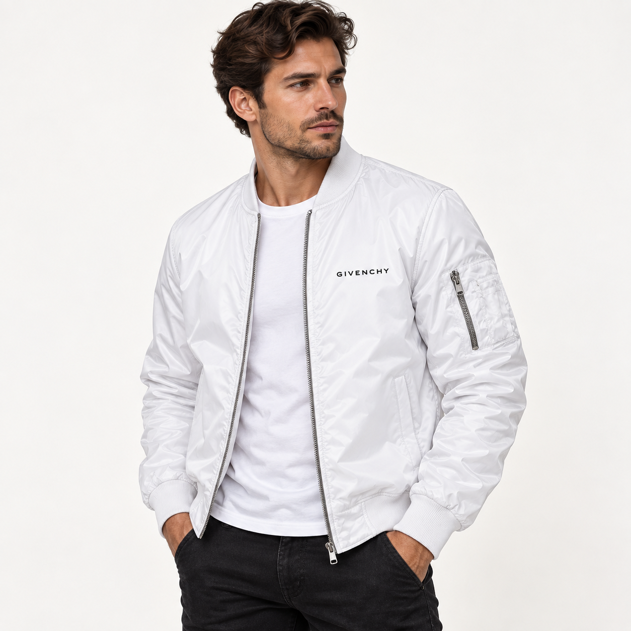Men's Givenchy Lightweight Bomber Jacket | Color: White | Image 2