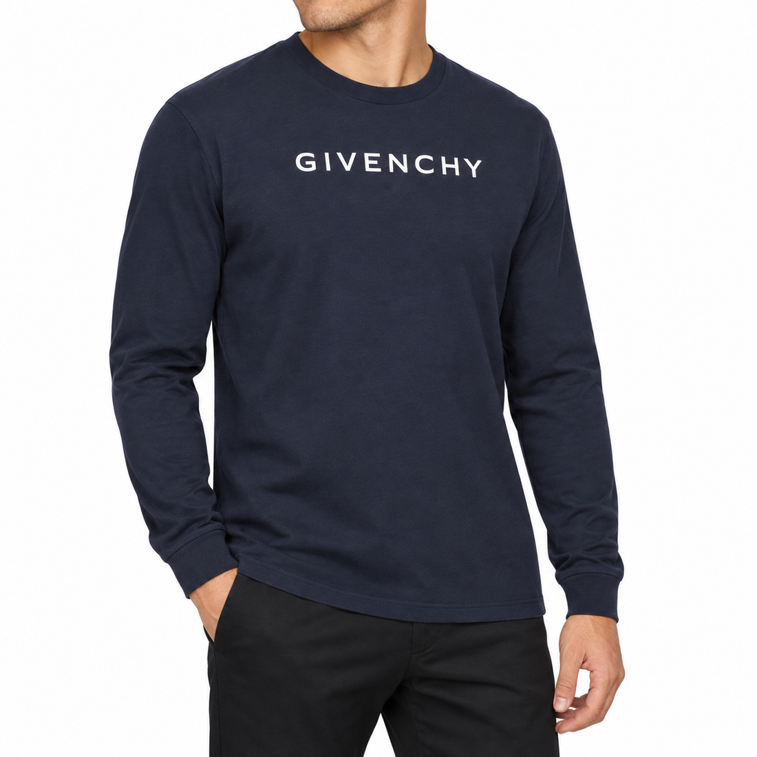 Givenchy cotton long sleeve shirt in Navy, model view