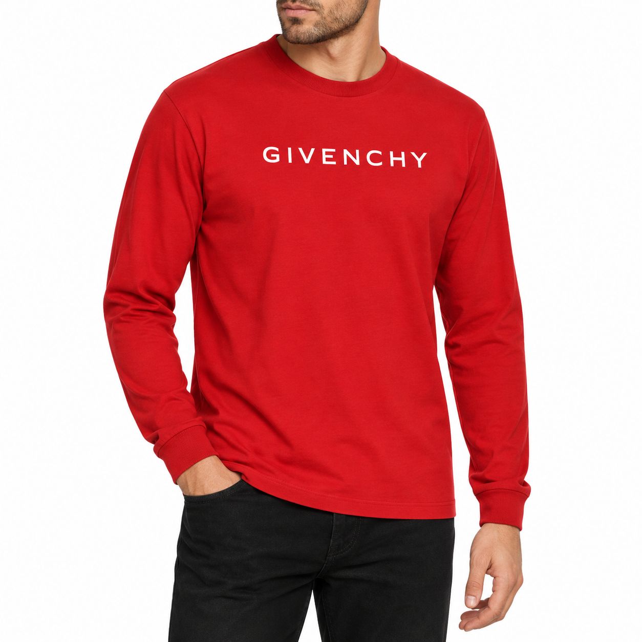 Givenchy cotton long sleeve shirt in Red, model view