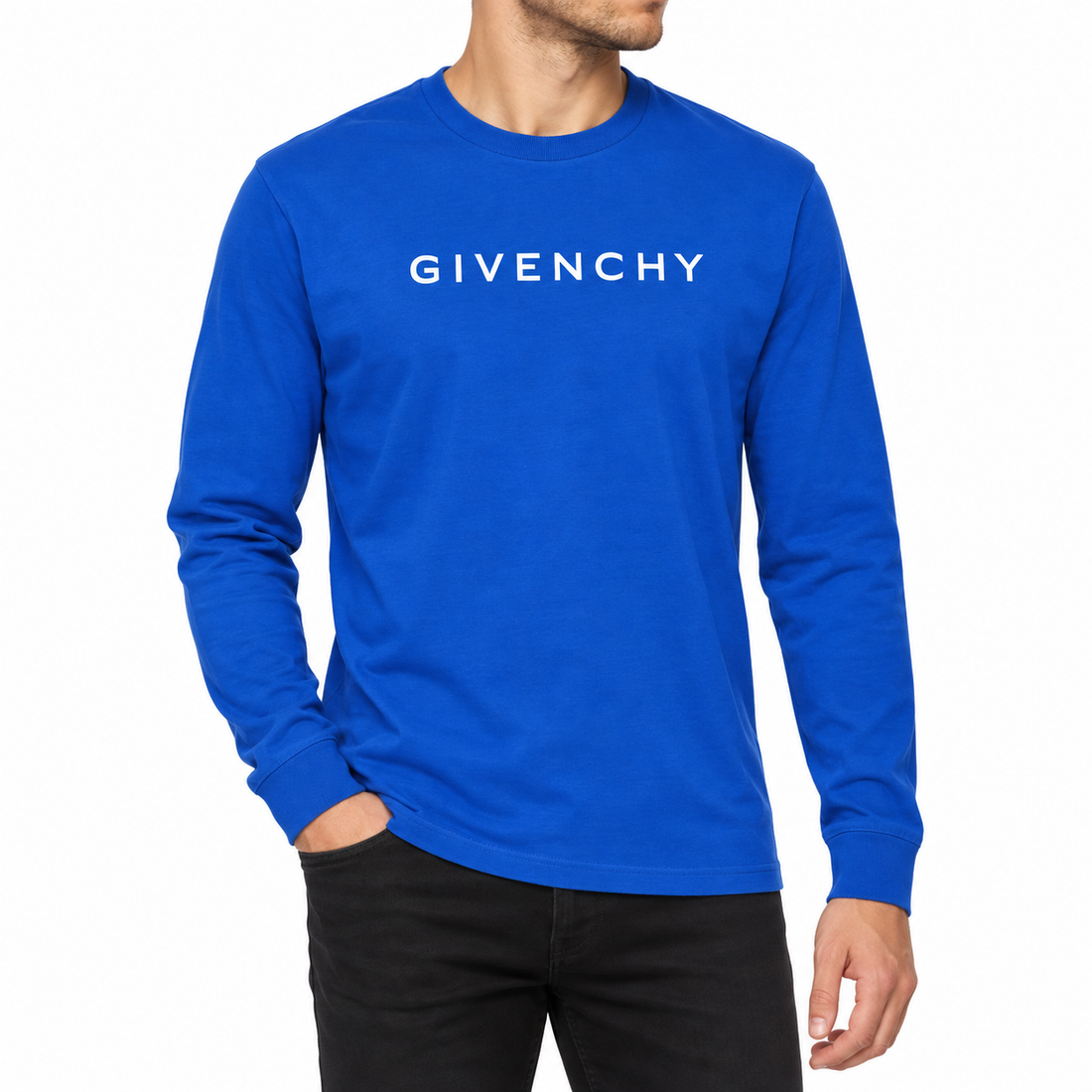 Givenchy cotton long sleeve shirt in Royal Blue, model view