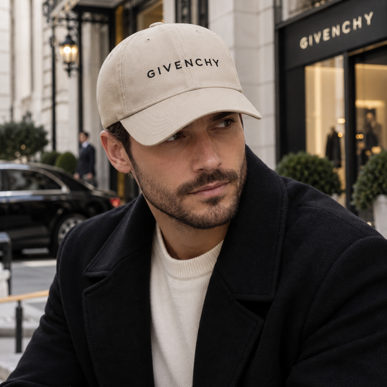 Givenchy Dad Baseball Cap Hat in Beige — lifestyle view