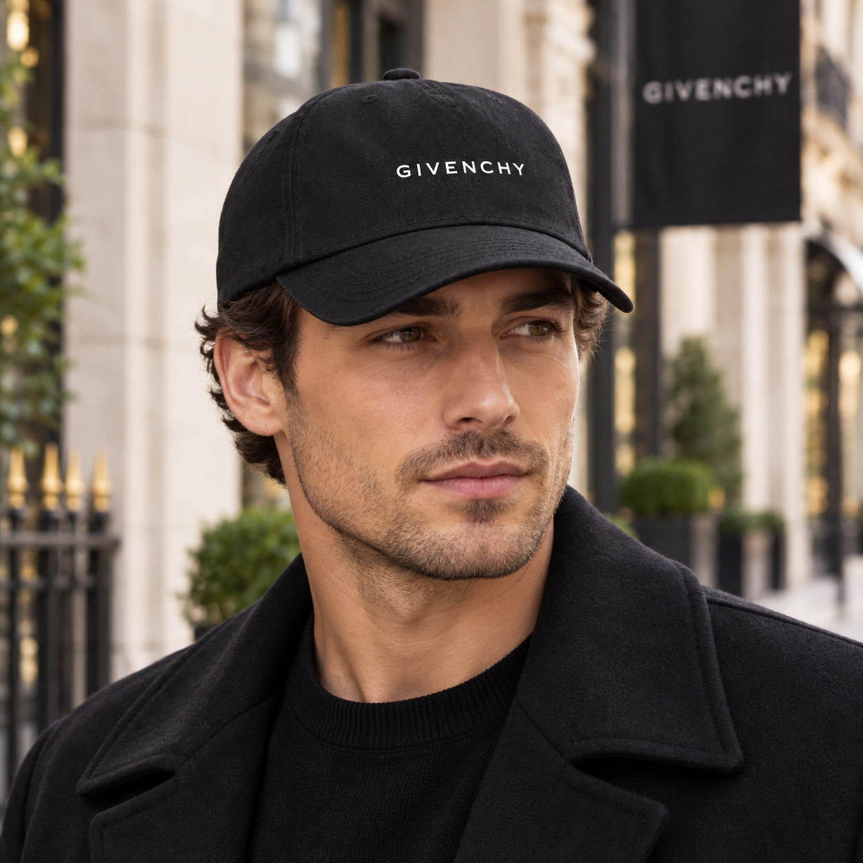 Givenchy Dad Baseball Cap Hat in Black — lifestyle view