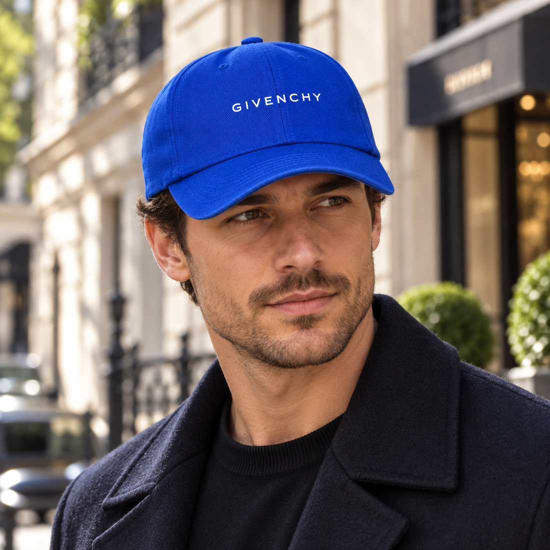 Givenchy Dad Baseball Cap Hat in Blue — lifestyle view