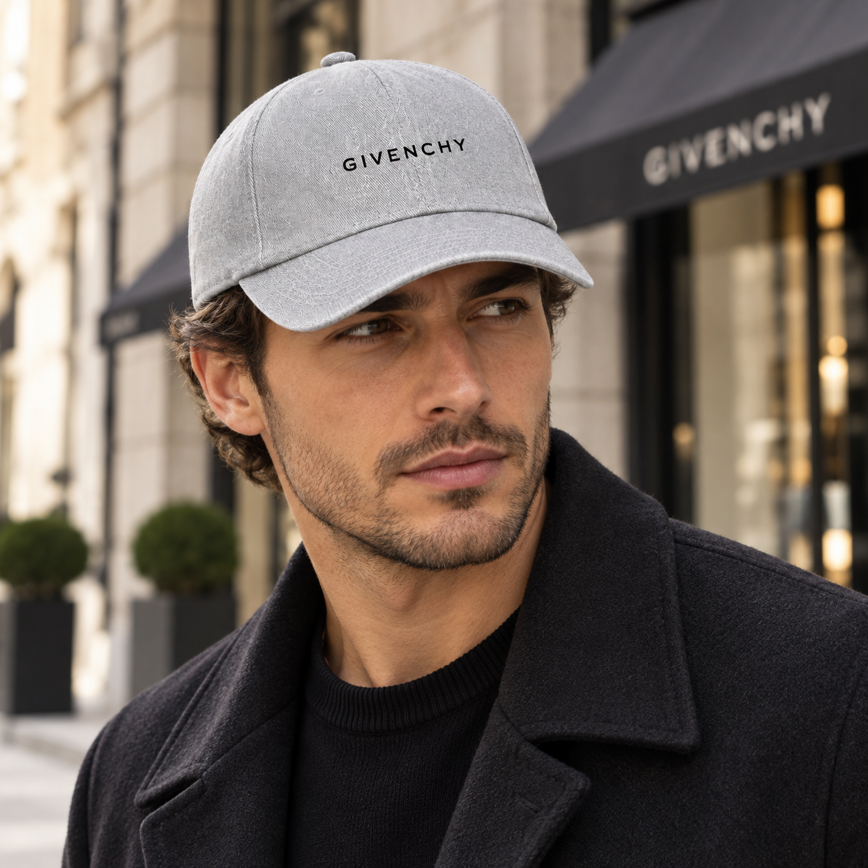 Givenchy Dad Baseball Cap Hat in Grey — lifestyle view